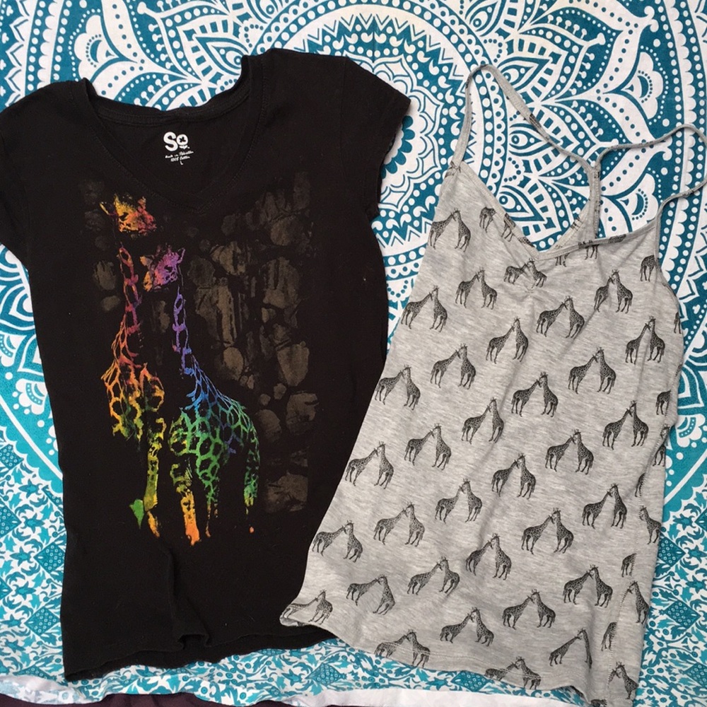 V-neck T-shirt and racerback tank top.
